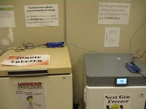 UC Davis laboratory freezers being monitored by DENT ELITEpro power meters